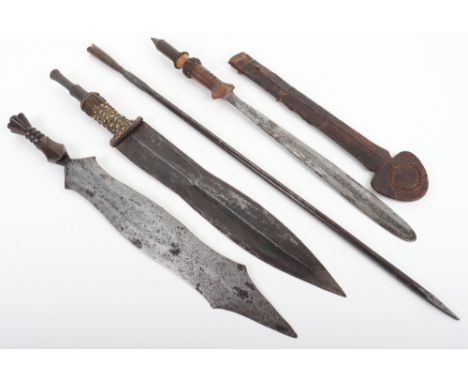 3x Assorted 19th&nbsp;Century African Tribal Knives, the first Salampasu (head hunters) with swollen shaped blade of conventi