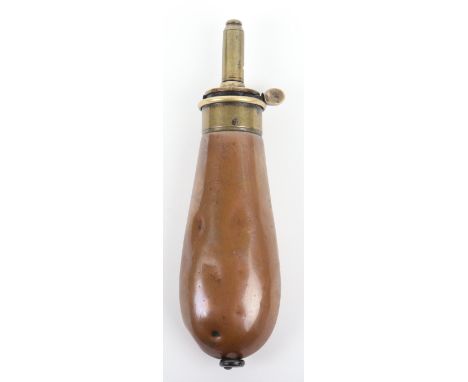 Bag-Shaped Copper Powder Flask for a Colt Pocket Revolver, brass top stamped James Dixon &amp; Sons Sheffield, Colts Pocket F