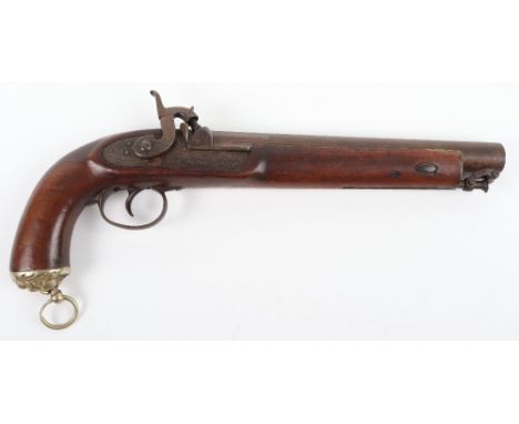 16-bore Percussion Holster Pistol, twist barrel with flat top engraved GARDEN 200 PICCADILLY LONDON, lock scroll engraved wit
