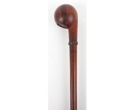 Zulu Knobkerrie c.1870, a particularly fine and scarce example, 66cms long, off-set ball head, having hollowed out oval secti