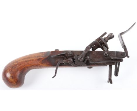 Flintlock Cottage Tinder Lighter c.1800, iron frame, side door stamped with maker WOODIE (? – indistinct), external mechanism