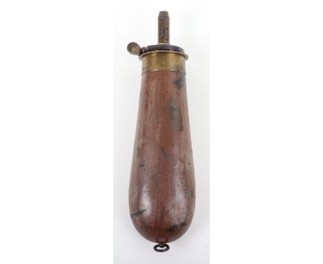 Bag Shaped Copper Powder Flask, common brass top stamped James Dixon &amp; Sons Sheffield, nozzle graduated 6/8 to 4/8 dram, 
