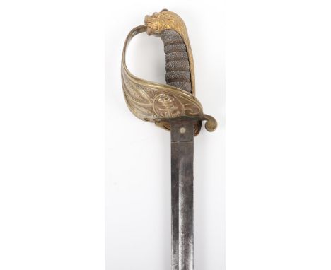 British Royal Navy Officer’s Victorian 1827 Pattern Sword, standard brass hilt with VR crown and fouled anchor, folding rear 