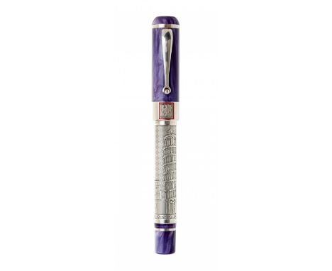 MONTEGRAPPA "TOWER OF PISA" FOUNTAIN PEN.Barrel in blue mother-of-pearl resin.Limited edition, 350/500.Bicolour 18 Kts gold n