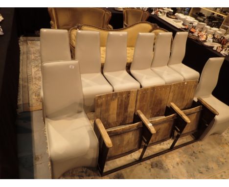 Set of eight light grey faux leather high back upholstered dining chairs
