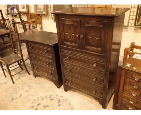 Ercol tallboy with matching set of three drawer chest in dark oak 