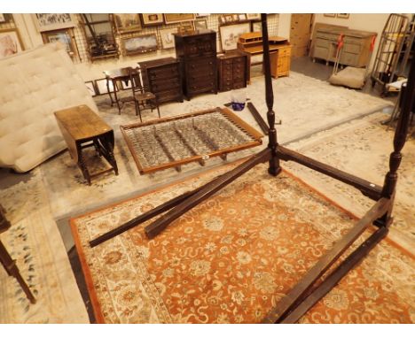 Antique French four poster bed with sprung base and shaped mattress 205 x 153 cm CONDITION REPORT: There is no cornice or hea