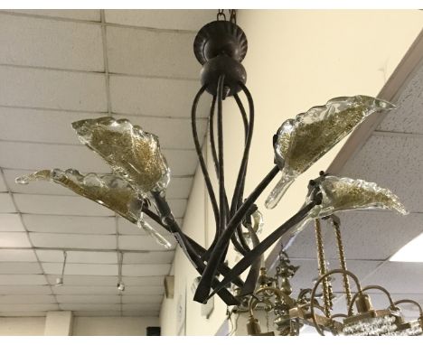 1950'S MURANO GOLD LEAF CEILING LIGHT - 5 BRANCH