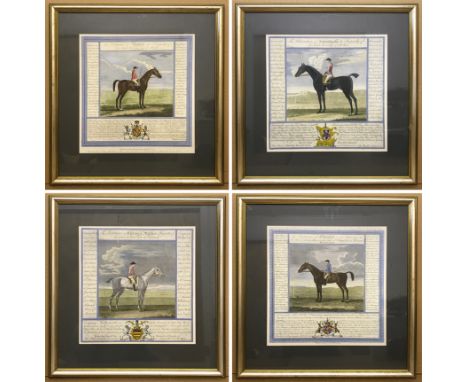 FOUR EQUESTRIAN RELATED FRAMED PRINTS EACH PRINT APP.SIZE: 36cm x 37cm FRAMED APP.SIZE: 45cm x 46cm