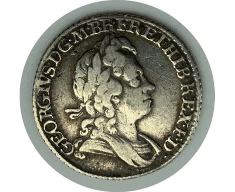 1723 SIXPENCE SILVER COIN GEORGE IOBVERSELAUREATE AND DRAPED BUST OF KING GEORGE I RIGHT, LEGEND AROUND.LETTERING: GEORGIVS·D