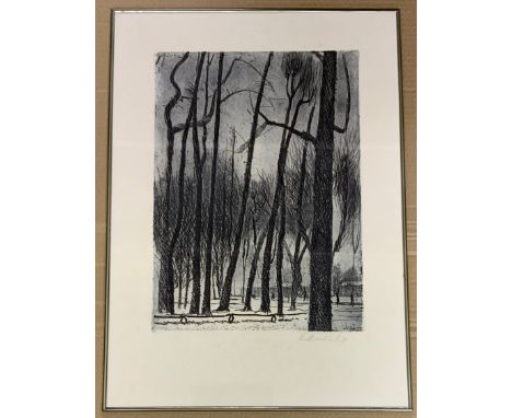 SIGNED FRAMED LINOCUT RUSSIAN PRINT LENINGRAD 1989 GRAPHIC DESIGN INSTITUTE BY SHISTKO V. I.APP.SIZE: 42cm x 58cm 
