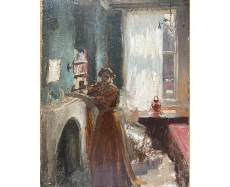 Attributed to Walter Richard Sickert 1860-1942. British. Oil on canvas. “Woman Playing the Violin”. Signed lower left. Measur