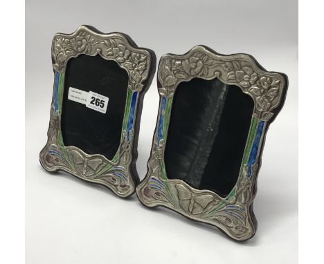 PAIR HM SILVER &amp; ENAMEL BUTTERFLY PHOTO FRAMES - 21 X 15 CMS