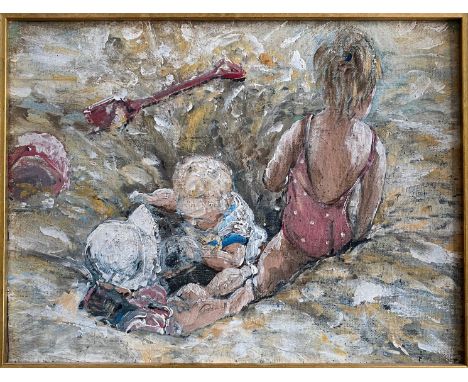 Attributed to Dorothea Sharpe 1874-1955. British. Oil on canvas. “Children Playing in the Sand”Measures 24cm x 32cm.Condition