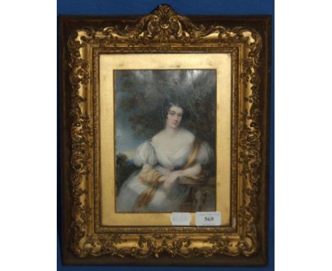 W Barclay, a half length miniature portrait of a lady, watercolour, signed and dated 1833 (cracked), 21 x 14.5 cm Condition r