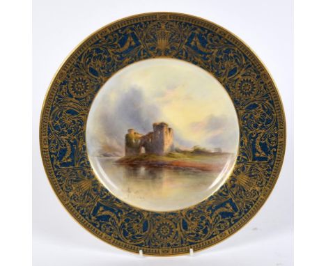 A Royal Worcester plate, Inverlocky Castle, signed J Stinton, 27 cm diameter  See illustration