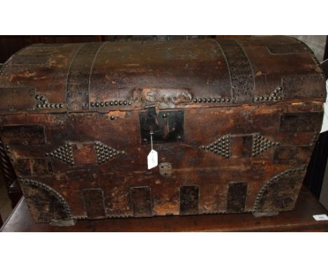 A 19th century travelling trunk, with stud work decoration, 76 cm wide
