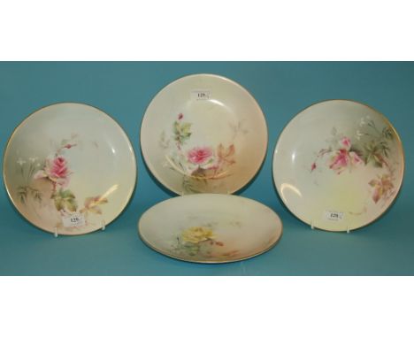A set of four Royal Worcester plates, decorated roses, 23 cm diameter Condition report Report by RB

All generally good, no s