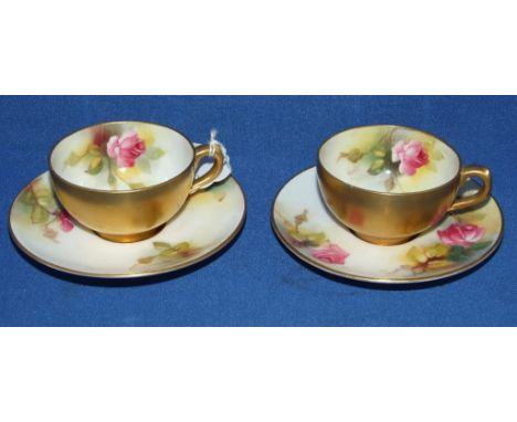 Two Royal Worcester cups, decorated roses, with associated saucers (4) Condition report Report by NG

Royal Worcester cup, si