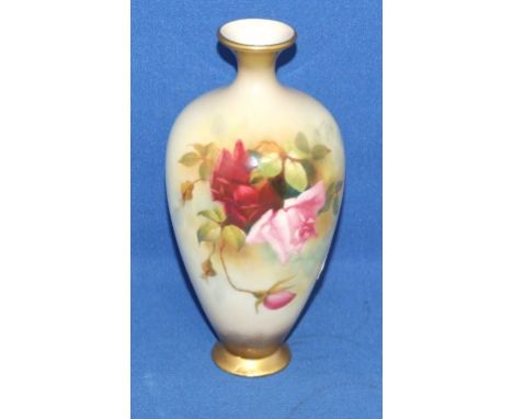 A Royal Worcester porcelain vase, decorated roses, signed J Flexman (restored) 18 cm high
