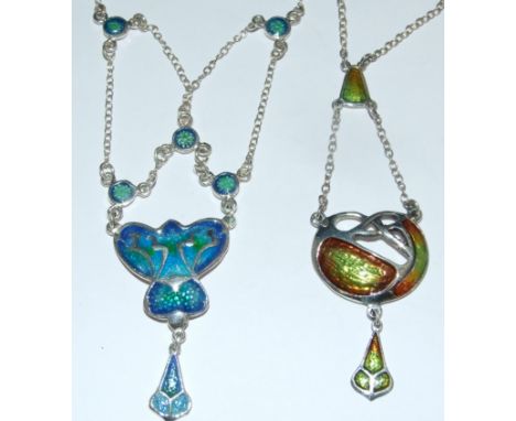 Two Art Nouveau style silver and enamel necklaces
