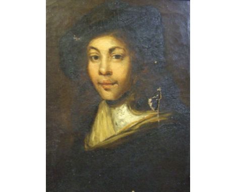 English school, 19th century, a half length portrait of a young man wearing a hat, oil on canvas, 29 x 24 cm