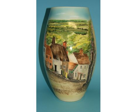 A Poole pottery vase, Gold Hill Shaftesbury, painted by Jane Brewer, 1/1, 35 cm high 
