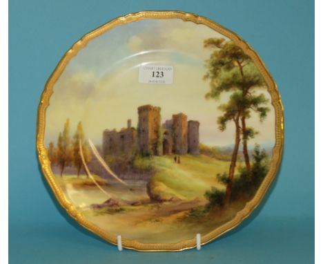 A Royal Worcester plate, Raglan Castle, signed G H Evans, 26.5 cm diameter