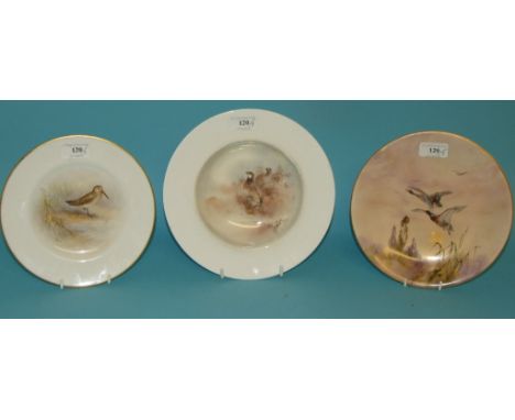 A Royal Worcester plate, Snipe, signed L Maybury, 20.5 cm diameter, a similar bowl painted Red-Legged Partridges, and a plate