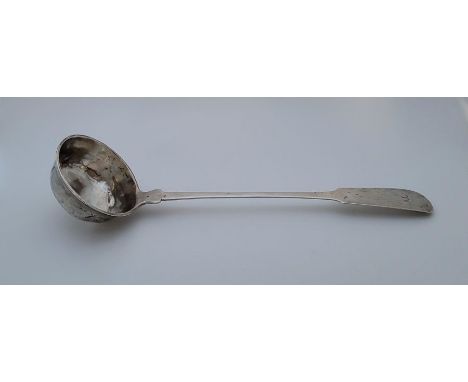 A large 19th century German silver fiddle pattern ladle, length 38cm. (211.4g)