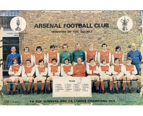 Arsenal 1971 Double winners 18x12 inch multi signed colour magazine team photo 18 legendary gunner signatures includes Bob Wi