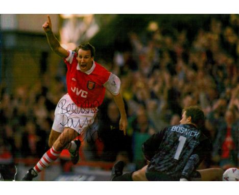 Paul Merson signed 16x12 colour photo pictured celebrating while playing for Arsenal slight tear in corner signature not affe