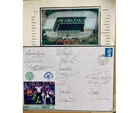 Celtic football 2000, 14 team squad members signed cover comm. 6 -1 win in the Old Firm match v Rangers. Autographs include, 