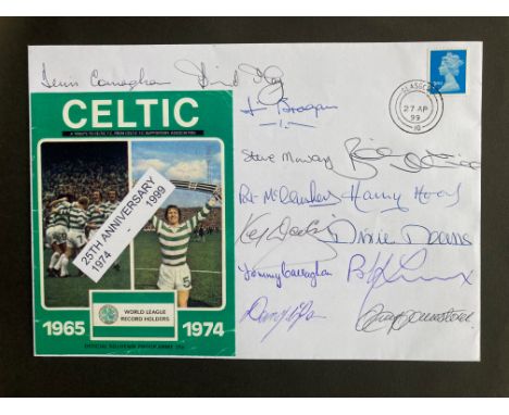 Celtic football 13 Parkhead legends signed 1999, 25th ann Lisbon Lions cover. Autographs include Billy McNeil, Jonny Johnston