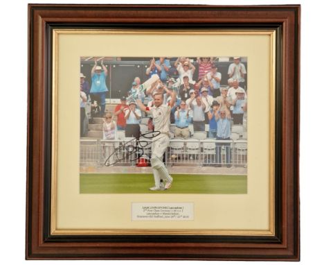 Cricket Liam Livingstone signed 16x14 inch overall framed and mounted colour photo pictured after scoring his 2nd first class