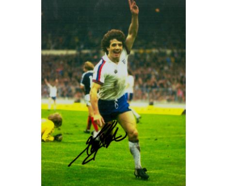 Kevin Keegan signed 12x8 inch colour photo pictured celebrating while playing for England. Good condition. All autographs com