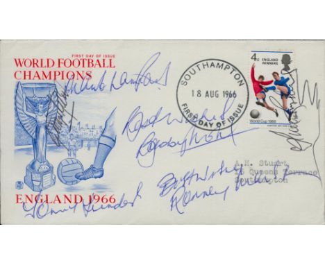 Fulham Legends multi signed World Football Champions FDC signatures include George Best, Bobby Moore, Rodney Marsh, Tommy Tri