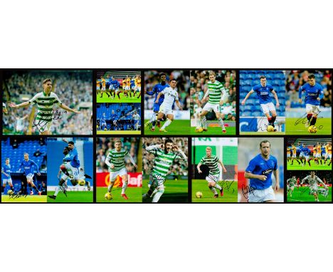 Football Celtic and Rangers collection 15 signed colour photos players past and present includes Starfelt, Johnson, Jovaninic