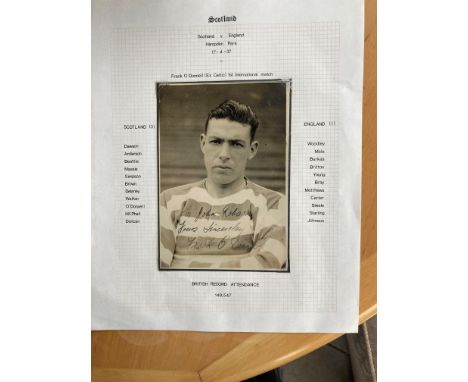 1930s Celtic Frank O'Donnell signed vintage 6 x 4-inch Sepia photo. Set on descriptive A4 page for his 1st International matc