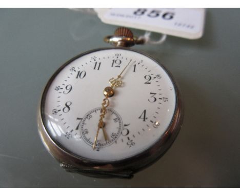 Early 20th Century nickel plated crown wind quarter repeat pocket watch, the enamel dial with Arabic numerals and subsidiary 