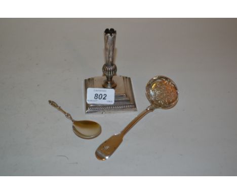 Victorian silver Apostle handled caddy spoon, Sheffield 1876, maker T.H., a Victorian London silver sifter spoon with Fiddle 