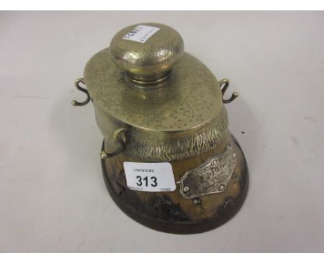 Late 19th Century horse hoof inkwell with plated mounts