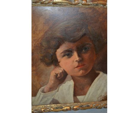 Early 20th Century oil, head and shoulder portrait of an Italian boy, signed R. Tacchi, 13ins x 11ins