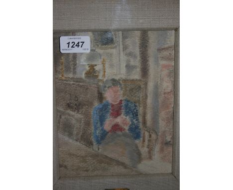 Impressionist style pastel and gouache, portrait of lady seated in an interior, inscribed on frame plaque ' Vuillard ', 8ins 