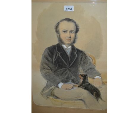 19th Century English school watercolour, portrait of a gentleman with his dog, 20ins x 15ins
