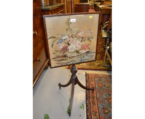 19th Century mahogany pole screen with adjustable panel