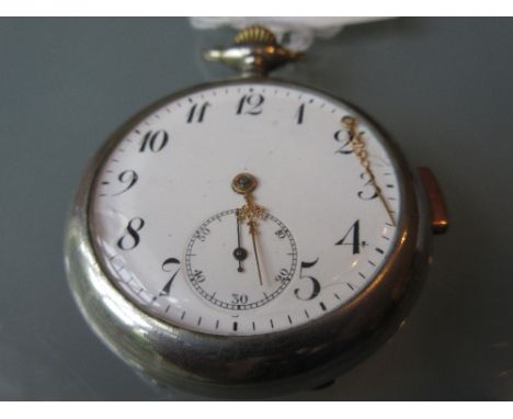 19th Century Continental crown wind fob watch, the enamel dial with Arabic and Roman numerals with subsidiary seconds