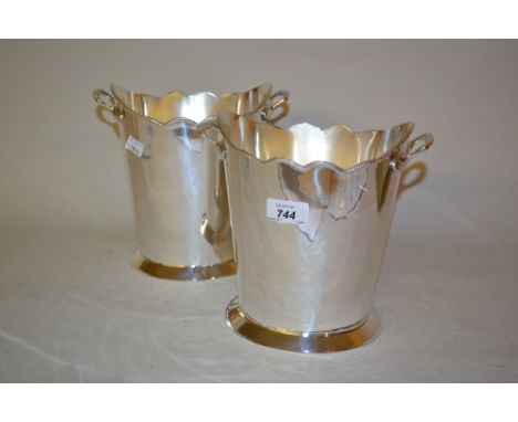 Pair of oval silver plated two handled wine coolers