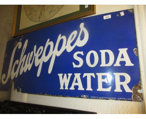 Schweppes soda water original enamel sign (a/f), 18ins x 42ins