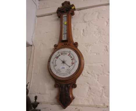Victorian carved oak aneroid barometer / thermometer (a/f)